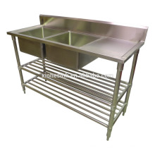 Dissipador de cozinha comercial australiano com mesa de trabalho, cozinha de aço inoxidável dois Compartimento 2 pia com escorredor